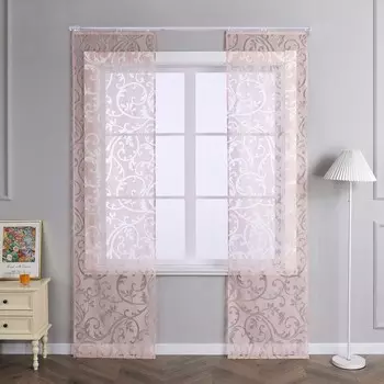 Комплект раздвижных штор Joyswahl с лентой-липучкой, панельные шторы выгорания, раздвижные шторы с узором в виде цветка феникса, прозрачно-розовые, Ш x В 57 x 175 см, розовый