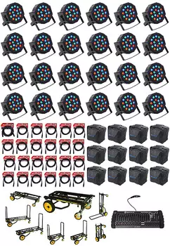 Комплект Rockville RockPAR50 Par Can Wash Lights + контроллер DMX + кабели + сумки + тележка 2RockPAR50 + 2RDX + RLB + FORCE 2