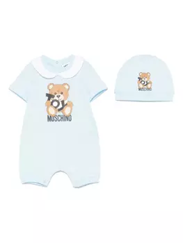 Комплект ромперов с принтом Leo Teddy Moschino Kids, синий