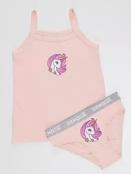 Комплект розовых трусиков-майки и трусиков для девочки-единорога Denokids
