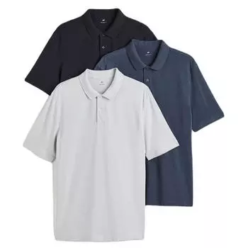 Комплект рубашек-поло H&amp;M Regular Fit, 3 предмета, светло-серый/темно-синий/черный
