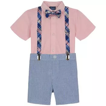 Комплект рубашек с подтяжками IZOD из 4 предметов для малышей и малышей для мальчиков, розовый