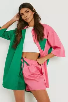 Комплект рубашка и шорты оверсайз из хлопкового поплин Boohoo, изумрудный
