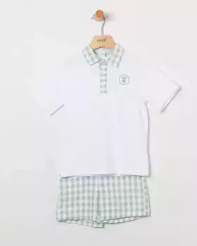 Комплект рубашки поло для мальчиков с шортами в клетку Coco Acqua, зеленый