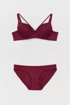 Комплект с бюстгальтером без подкладок через плечо Fullamoda, бургундия