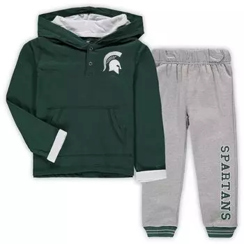Комплект с капюшоном и спортивными штанами для малышей Colosseum Green/Heathed Grey Michigan State Spartans Poppies Colosseum