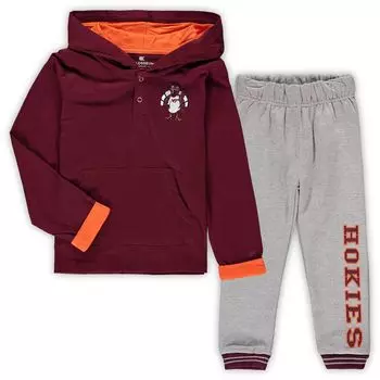 Комплект с капюшоном и спортивными штанами для малышей Colosseum Maroon/Heathered Grey Virginia Tech Hokies Poppies Colosseum