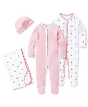 Комплект с принтом в виде медвежонка для девочек Polo Ralph Lauren, розовый
