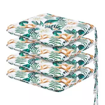 Комплект садовой мебели PillowPrim с 4 подушками, для стульев, кресел и садовых скамеек, садовая, подушка для шезлонга, подушка, диван, универсальная подушка, белые цветы, 50 x 43 x 6 см Stanisaw Jurga