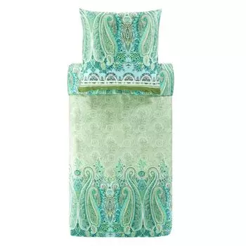 Комплект сатинового постельного белья Bassetti Mako MERGELLINA цвет V1 ЗЕЛЕНЫЙ размер 135х200+80х80