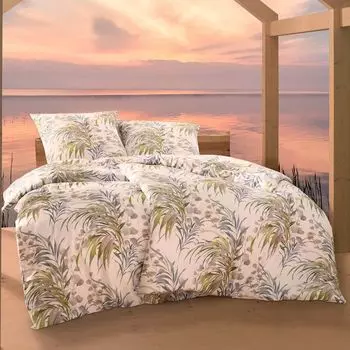 Комплект сатинового постельного белья Estella Ateliers Mako Mafalda цвет зеленый размер 135х200+80х80