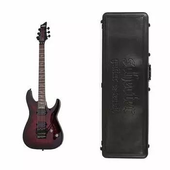 Комплект Schecter Omen Elite-6 FR для электрогитары See-Thru Black Cherry Burst с универсальным жестким футляром для переноски Schecter Schecter Omen Elite-6 FR Electric Guitar (Cherry) Burst with Schecter Case