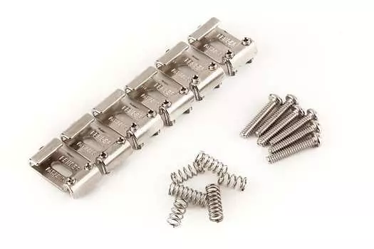 Комплект седел для бриджа Fender 099-2091-000 Pure Vintage Stratocaster "Pentent Pending" 2010-х - никель 099-2091-000 Pure Vintage Stratocaster "Patent Pending" Bridge Saddle Set