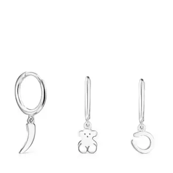 Комплект сережек-колец Tous Good Vibes, 3 штуки, серебро