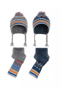 Комплект шапка + шарф (4 шт.) с модным помпоном CIPO & BAXX, цвет Navyblue Anthracite