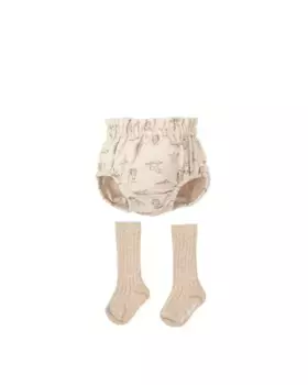 Комплект шароваров с принтом и носочками для девочки Tutto Piccolo, коричневый