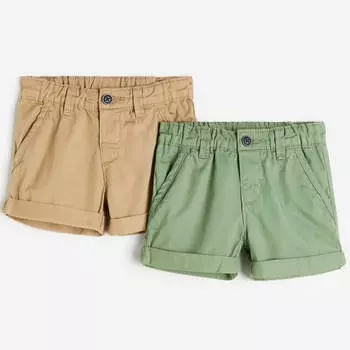 Комплект шорт H&M Cotton, 2 предмета, бежевый/зеленый