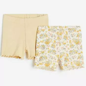 Комплект шорт H&amp;M Yellow flowers Ribbed, 2 предмета, кремовый