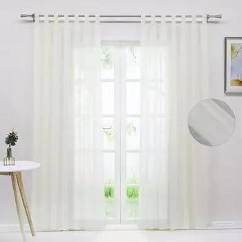 Комплект штор Joyswahl из 2 гардинных петель с вертикальными полосками полупрозрачный В x Ш 245x140 см бежевый 2 шт.