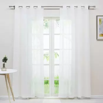 Комплект штор Joyswahl из 2 люверсов для штор из вуали с вертикальными полосками полупрозрачный В x Ш 225x140 см белый 2 шт.