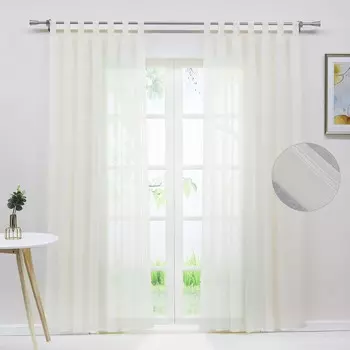 Комплект штор Joyswahl из 2 петель для штор из вуали с вертикальными полосками полупрозрачный В x Ш 225x140 см бежевый 2 шт.