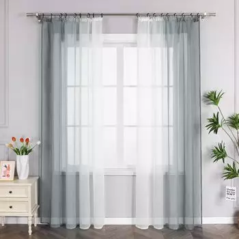 Комплект штор Joyswahl из 2 шт. с рюшами, оконная занавеска из вуали, цветовой градиент, прозрачный, серый, В x Ш, 175 x 140 см, 2 шт.
