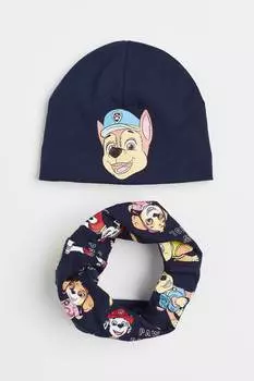 Комплект, состоящий из шапки и шарфа H&M Paw Patrol, темно-синий/мультиколор