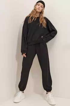 Комплект спортивного костюма - Черный - Классический крой Trend Alaat Stili, черный