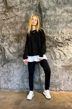 Комплект спортивного костюма - Черный - Классический крой Trend Alaat Stili, черный