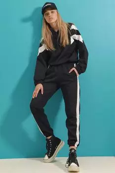 Комплект спортивного костюма - Черный - Классический крой Trend Alaat Stili, черный