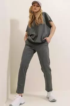 Комплект спортивного костюма - Серый - Классический крой Trend Alaat Stili, серый
