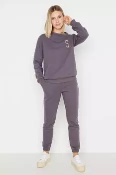 Комплект спортивного костюма - Серый - Классический крой Trendyol, серый