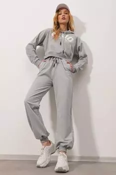 Комплект спортивного костюма - Серый - Свободный крой Trend Alaat Stili, серый