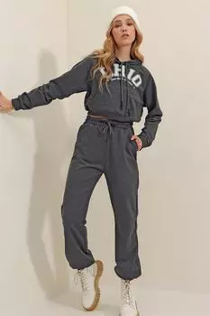 Комплект спортивного костюма - Серый - Свободный крой Trend Alaat Stili, серый