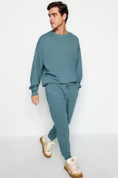 Комплект спортивного костюма - Синий - Oversize Trendyol