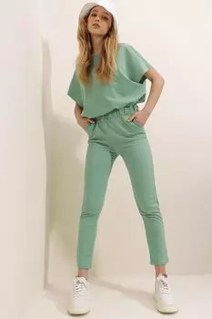 Комплект спортивного костюма - Зеленый - Классический крой Trend Alaat Stili, зеленый