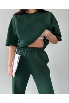 Комплект спортивного костюма - Зеленый - Свободный крой Afrogiyim, зеленый