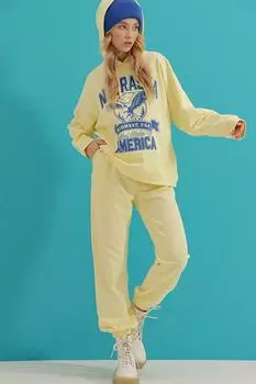 Комплект спортивного костюма - Желтый - Приталенный Trend Alaat Stili