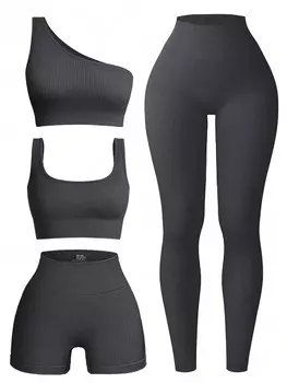 Комплект спортивной одежды Shein Yoga приталенного кроя, темно-серый