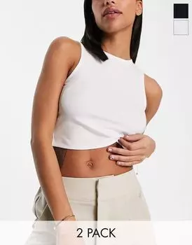Комплект супер укороченных черно-белых топов с высоким воротником ASOS Design (2 пары)