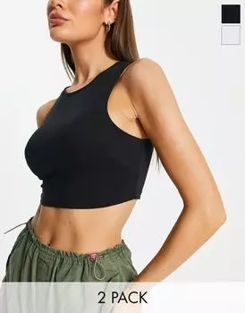 Комплект суперукороченных топов без рукавов ASOS DESIGN (2 черно-белых цвета)