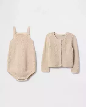 Комплект свитера и боди для девочки, с круглым вырезом и подтяжками Gap, бежевый