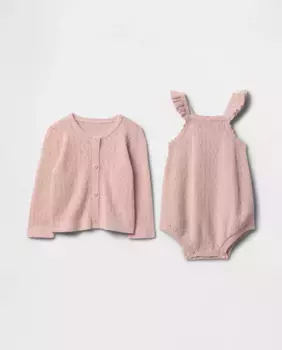 Комплект свитера и боди для девочки, с круглым вырезом и подтяжками Gap, цвет Rosa