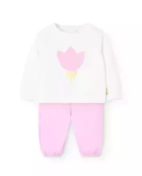 Комплект свитеров для девочки с цветком и длинными брюками Boboli, белый