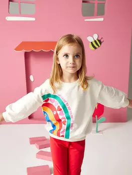 Комплект свитшотов для маленьких девочек с круглым вырезом и длинными рукавами с принтом, 2 шт. LCW baby, экрю