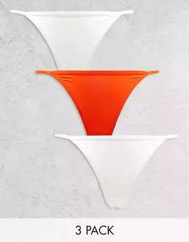 Комплект танга-стрингов Weekday Signe красного и белого цвета, 3 шт.