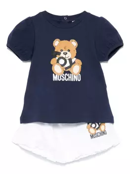 Комплект Teddy Bear из футболки и шортов Moschino Kids, синий
