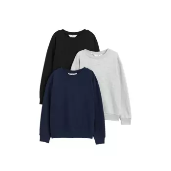 Комплект толстовок H&M 3-pack Sweatshirts, 3 предмета, голубой/черный/серый