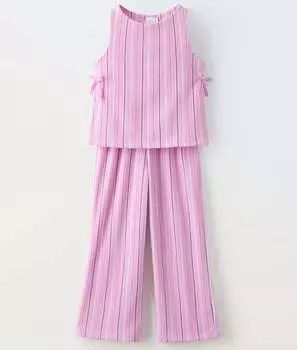 Комплект топ и брюки Zara Summer Camp Striped Textured, розовый