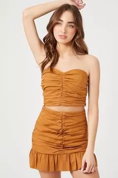 Комплект топа без рукавов со сборками и мини-юбки Forever 21, ржавый